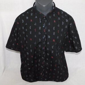 Point Zero Modern Cactus Button Front Short Sleeve Shirt Black Red Gray Mens 2XL